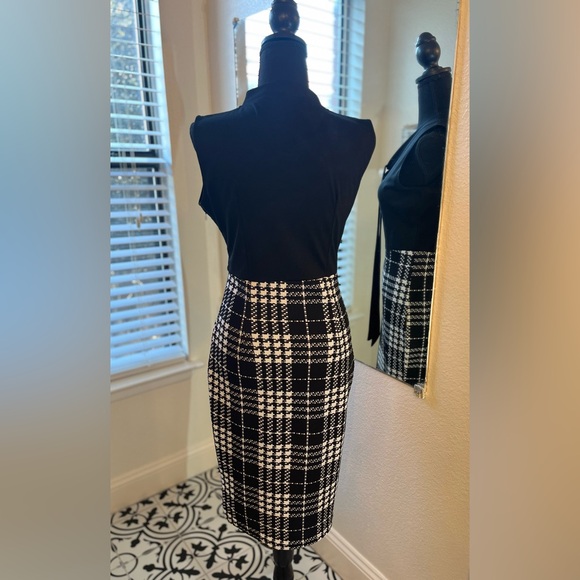 Oxiuli Fashion Black and White Plaid Pencil Business Dress - Picture 2 of 4